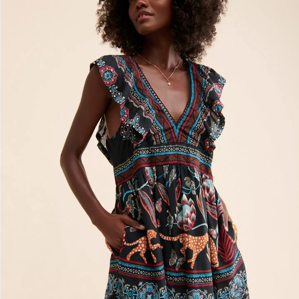Anthropologie Black and Blue Patterned Dress